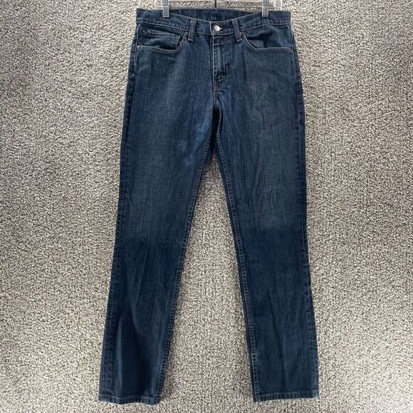 Levis Jeans Mens 34x32 Blue Denim Pants 511 Straight Dark Wash Cotton Adult Logo - Picture 1 of 11